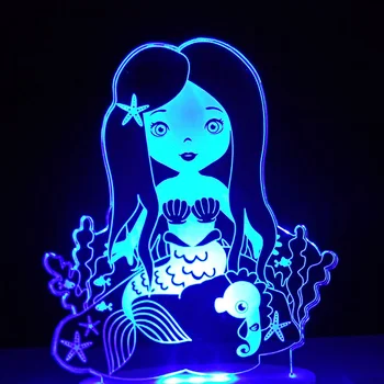 

7 Colors Changing 3D Little Mermaid Shape Desk Lamp Bedroom Sleep Usb Night Light Led Kids Cartoon Light Fixture Gift Home Decor