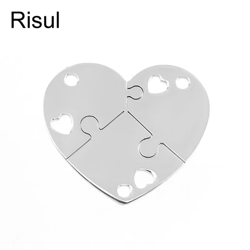 

10PCS Heart Puzzle Jigsaw Charms Necklaces & Pendants Stainless Steel Interlocking 3 In 1 Set Pendant For Best Friends DIY Charm