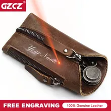 GZCZ держатель для ключей из натуральной кожи, гравировка, Мужской умный брелок для автомобиля, сумка для покупок, сумка для монет, карт, кольцо, чехол-Органайзер
