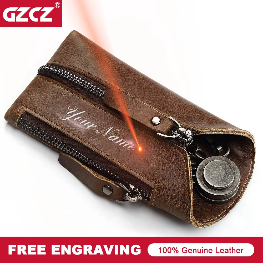 New High Quality Genuine Leather Ring Key Coin Holder Pouch Case Zipper Bag