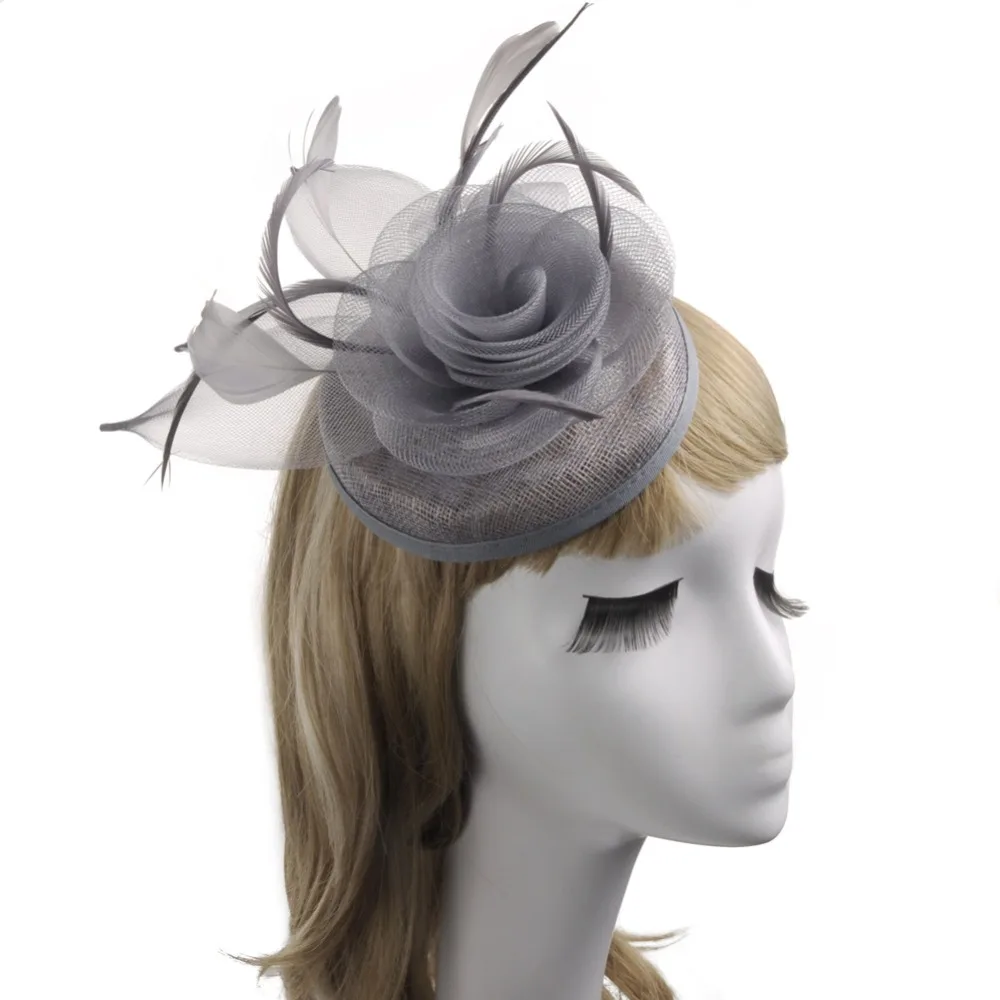 JaneVini Темно-Синие Свадебные шляпы с перьями шляпа свадебный цветок с шпилькой перья очарование невесты Свадебные шляпы и вуалетки