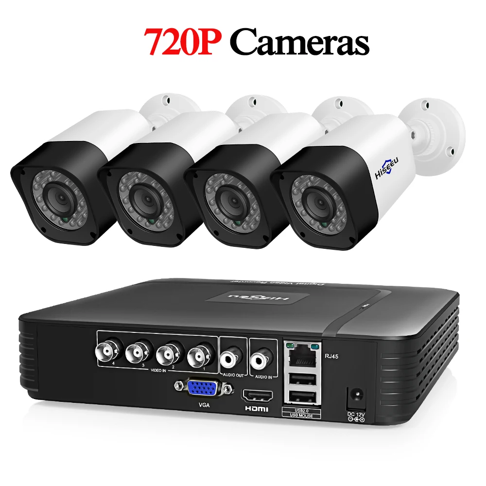 Hiseeu 4CH AHD CCTV камера системы 1.0MP 2MP ИК ночного видения домашняя наружная камера домашняя система видеонаблюдения комплект - Цвет: Черный
