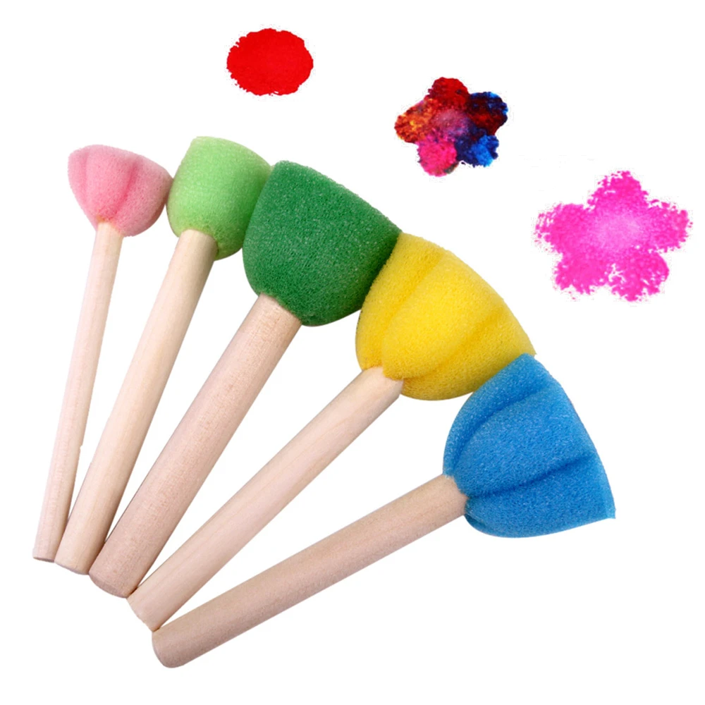 

5Pcs/Set Creative Sponge Brush Children Art DIY Painting Tools Baby Funny Colorful Flower Pattern Drawing Toys Christmas Gift