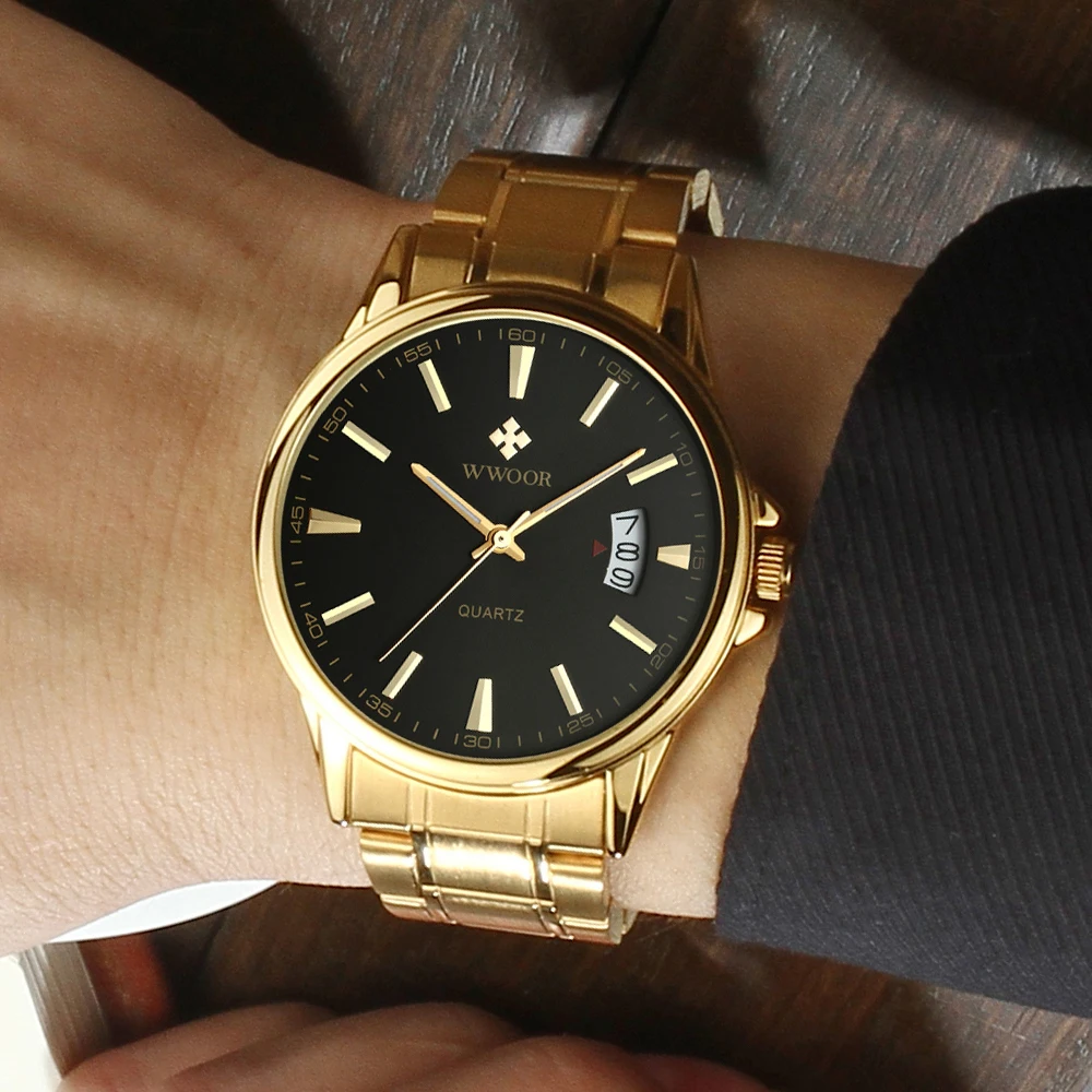 

Mens Watches Top Luxury Brand WWOOR 2019 Men Full Steel Quartz Watch Analog calendar Waterproof Sports Army Military WristWatch