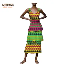 2019 Весенняя новинка комплект из 2 вещей для женщин AFRIPRIDE без рукавов с v-образным вырезом топ + 3 слоя до середины икры Длина юбка Повседневная