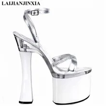 LAIJIANJINXIA/красивые туфли на высоком толстом каблуке 18 см с ремешком на лодыжке; обувь для танцев на шесте; платье/Обувь для свадебы и танцев