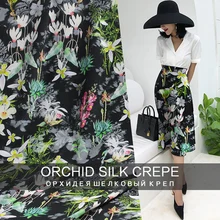 Перламутровый шелк 12momme крепдешин шелк Орхидея цифровая печать шелк тутового шелкопряда материалы летняя юбка платье Ткань