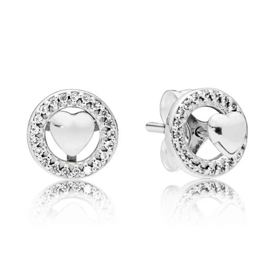 

Authentic 925 Sterling Silver Forever Hearts With Crystal Stud Earrings For Women Wedding Gift fit Lady Fine Jewelry