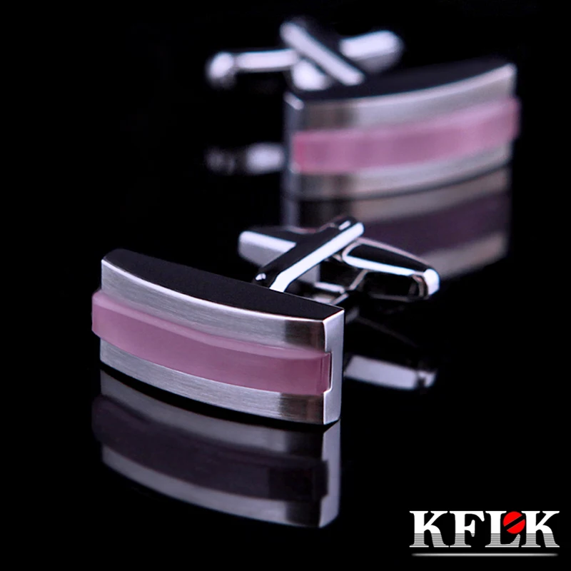 

KFLK jewelry shirt cufflink for mens Brand Pink cuff link Wholesale Fashion Button Male High Quality Wedding Groom guests