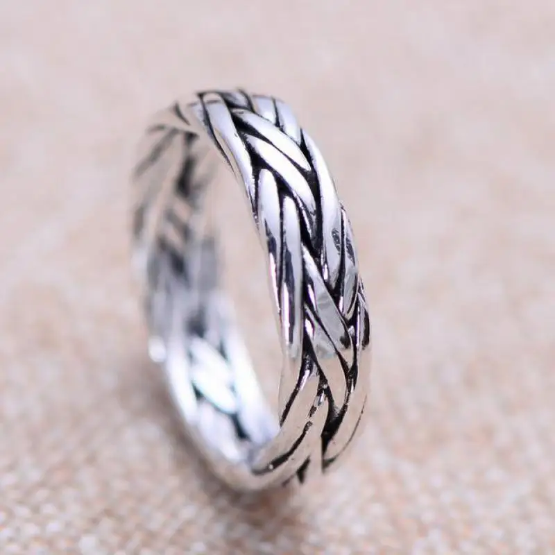 Винтажное 925 пробы Серебряное плетеное кольцо для мужчин и женщин, тайское серебряное кольцо, ювелирных изделий для влюбленных, Bague Femme