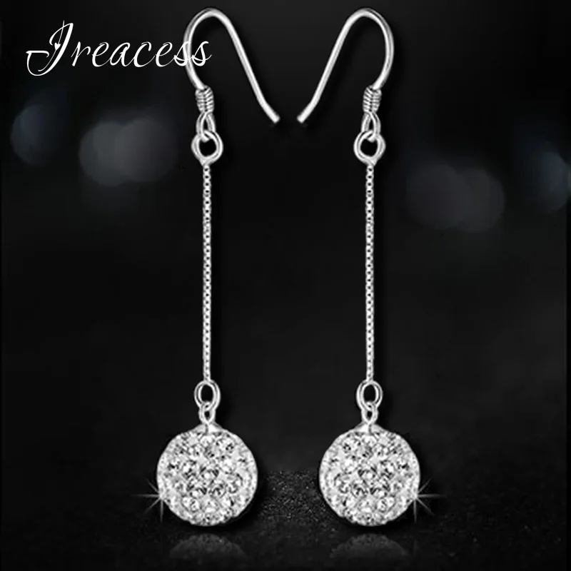 

IREACESS Free Shipping new women fashion long chain full 10mm rhinestone ball drop earrings jewelry