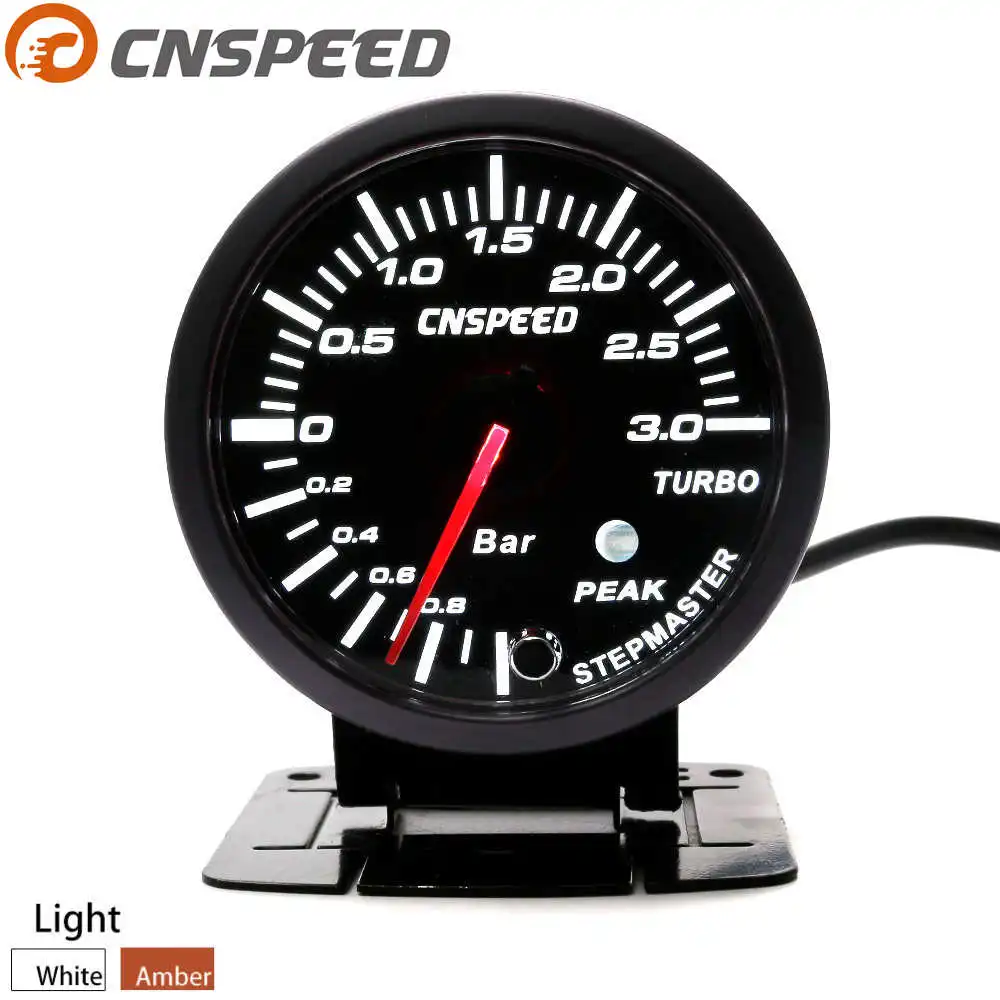 CNSPEED 2.5 Inch 60mm Car Turbo Boost Gauge 3 BAR White&Amber Dual Led