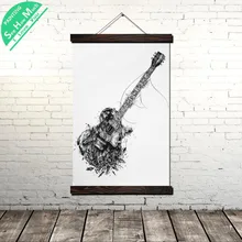 Blanco y Negro guitarra eléctrica Vintage cartel desplazamiento pintura del lienzo, arte moderno pared carteles y huellas viviendo R