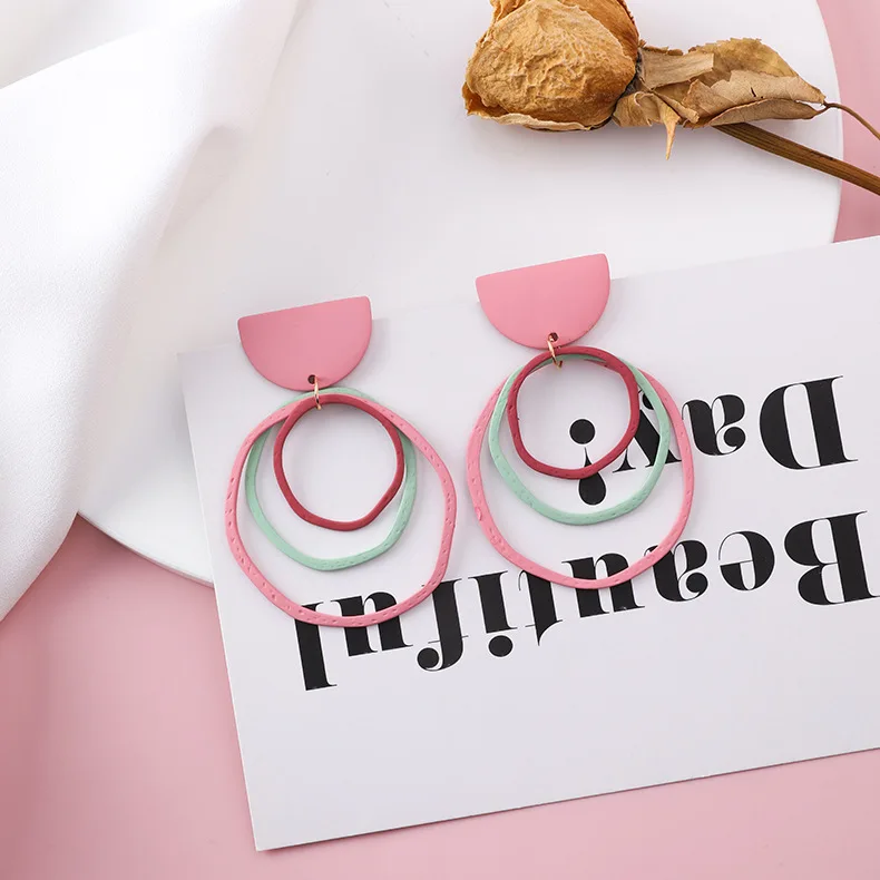 

Korea Geometric Multi-layer Colorful Circle Statement Drop Earrings For Women Fashion Jewelry Personality Round Dangle Earings