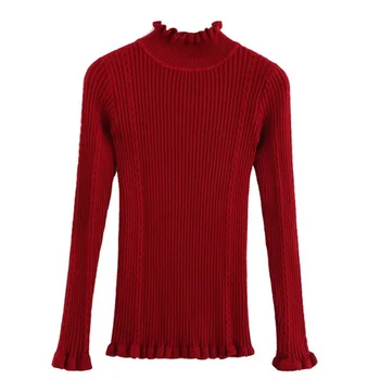 

5 Colors Women's Pure Color Turtleneck Sweaters Lacework Long Sleeve Slim Pullover New Arrivals Female Knitted Tops Sweater