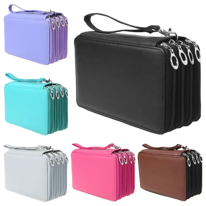 

OOTDTY 4 Layers Handy PU Leather School Pencils Case Large Capacity Colored Pencil Bag For Student Gift Art Supplies