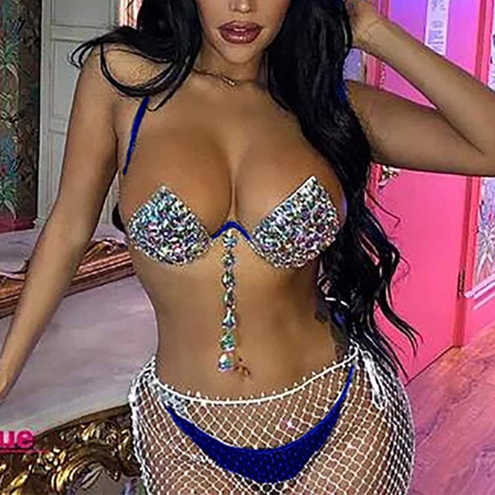 

Women Summer Swimsuit Padded Bra Gift With Bright Diamond Steel Support Holiday Strappy Sexy Beach Bikini Set Outdoor Fashion