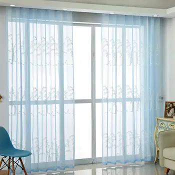 

Classical Post-Modern Cotton Thread Embroidery Bamboo Pattern Perpendicular Pure White Translucidus Voile Curtain