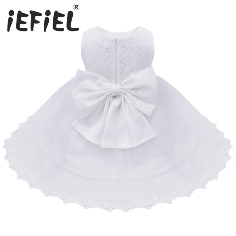 

2017 Infant Baby Girls Flower Dresses Christening Gowns Newborn Babies Baptism Embroidered Princess Birthday White Bow Dresses