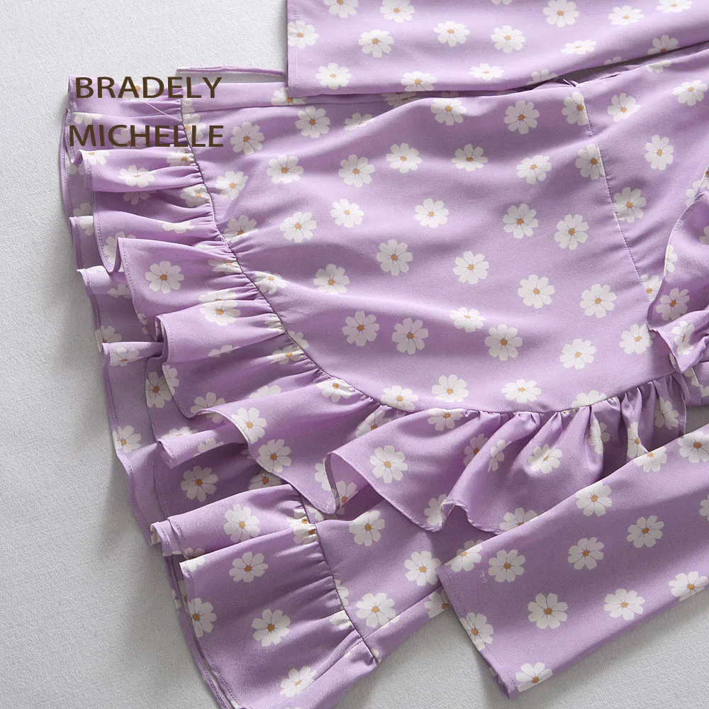 BRADELY MICHELLE Summer Dress 2018 Vintage Sexy Long Sleeve Ruffles Mini Printed A One-piece Dress with Bandage 11 Colors