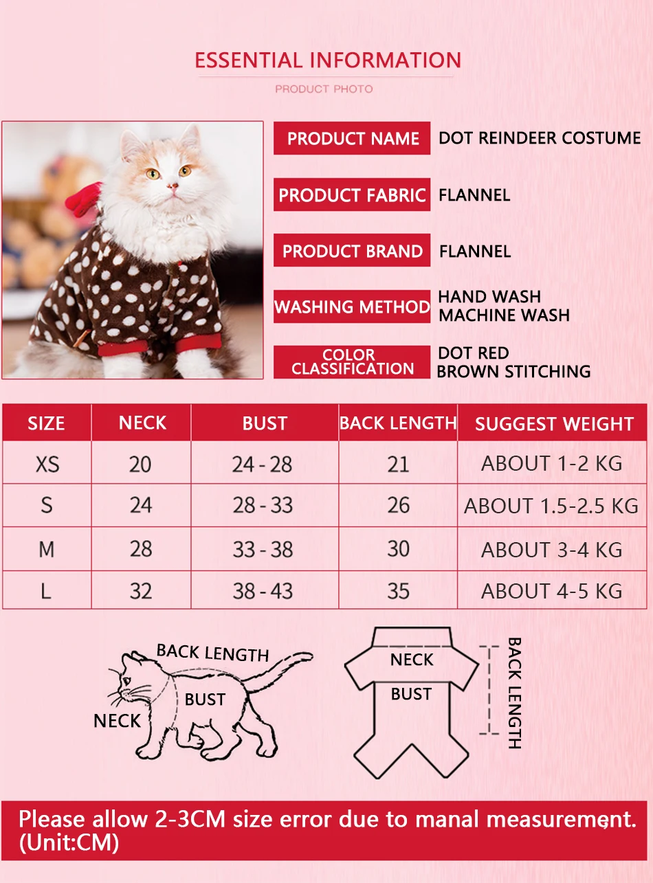 Hoopet Novelty Cat Winter Clothes Elk Reindeer Costume Polar Fleece Thermal Warm Kitten Christmas New Year Clothes Muppet Cloth (1)