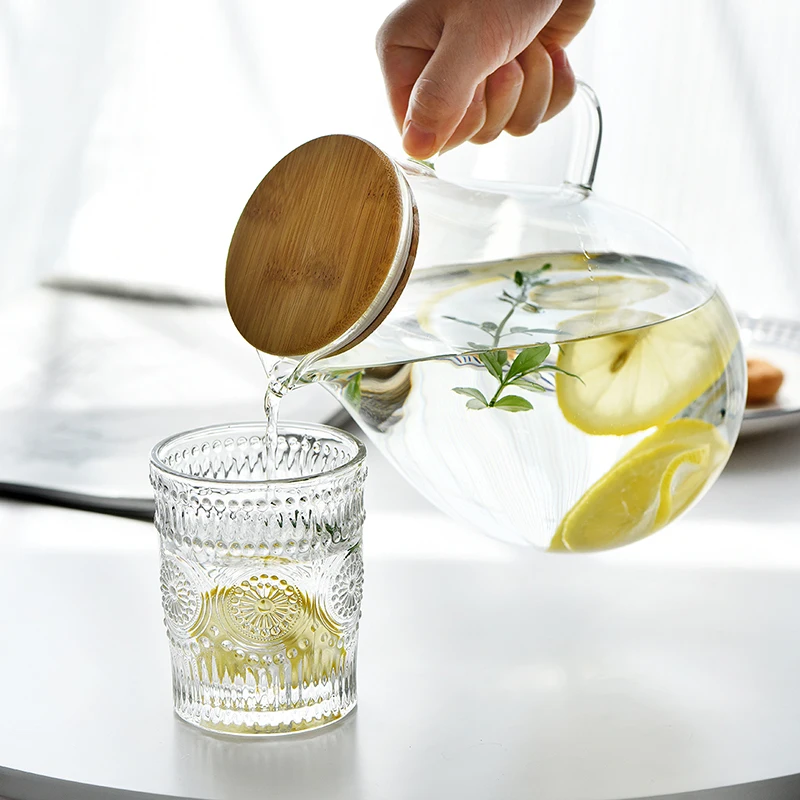 Transparent Glass Cup Sunflower Pattern Embossed Ice Beer Glasses Wine Cups 500ml Large Juice Milk Mug Clear Glassware Drinkware (17)