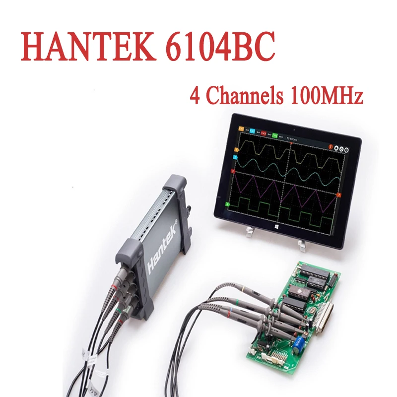 

USB Oscilloscopes Hantek 6104BC PC Based 4 Channels 100MHz Osciloscopio Portable Automotive Oscillograph 1GSa/s 2mV-10V/DIV