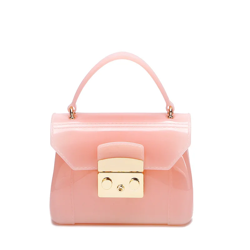 JELLYOOY New Women Mini Soli Messenger Bag Pink Jelly Shoulder Bag Flap Handbag Crossbody Bag ...