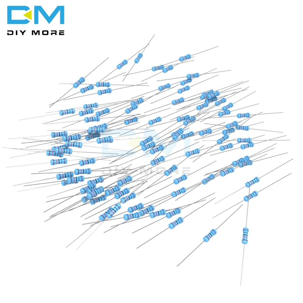 100 шт. Diymore металлического пленочного резистора 1%+ 1%-1% 1/2W 0,5 W 1R-1M Ohm Сопротивление Diy Электронный 1K 2,2 K 4,7 K 5,1 K 6,8 K 10K 15K 22K