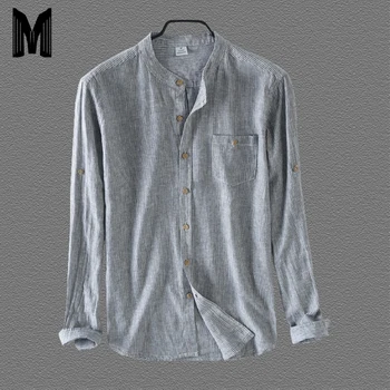 

2019 Mens Striped Surface Shirt Long Sleeve Cotton Linen Casual Shirts Men Tops Clothing Y1718