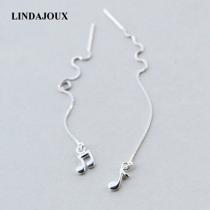 

925 Sterling Silver Polish Music Note Charm Drop Earrings For Women S925 Silver Long Dangling Earring