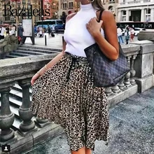 Bazaleas, модная, стильная, леопардовая, Женская юбка, Ретро стиль, faldas mujer, на завязках, эластичная талия, миди, юбки, сексуальная, плиссированная юбка