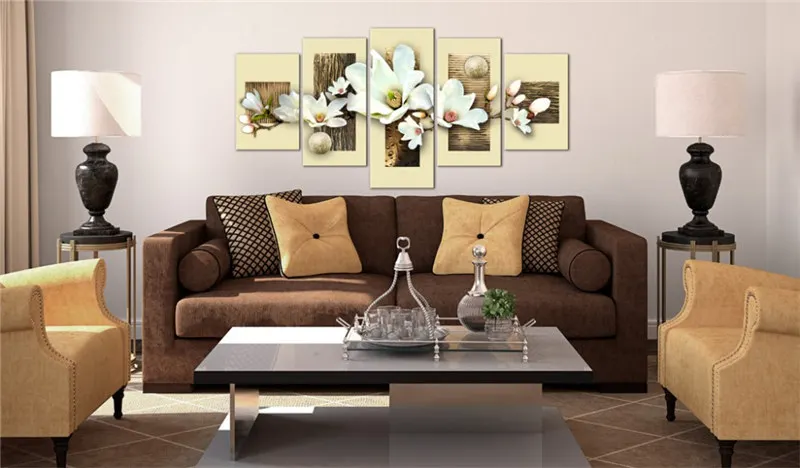 Modular Painting Home Decor Living Room 5 Pieces Flowers Orchids Pictures Prints Elegant Magnolia Canvas Poster Wall Art Framed