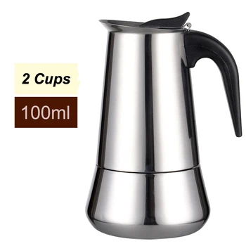 

New 2 Cups For 1 People Percolator Stove Top Coffee Maker Moka Espresso Latte 304 Stainless Steel Pot