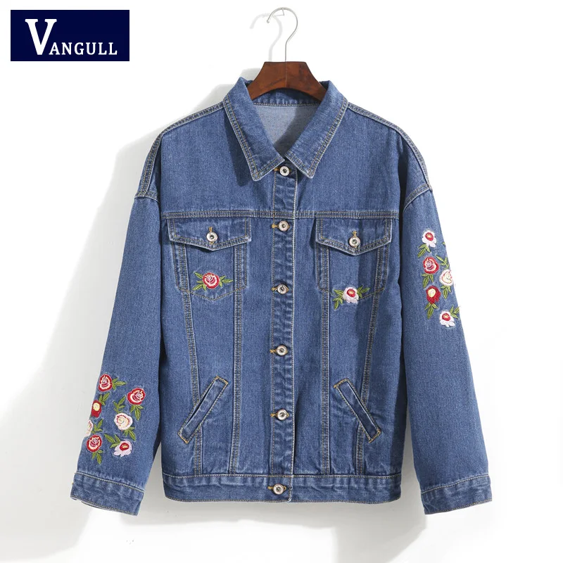 Goede Casual Blauw Jeans Jas Vrouwen 2018 Nieuwe Bloem Borduurwerk Denim Jacket Lange Mouwen Knoppen Mode Womens Jassen
