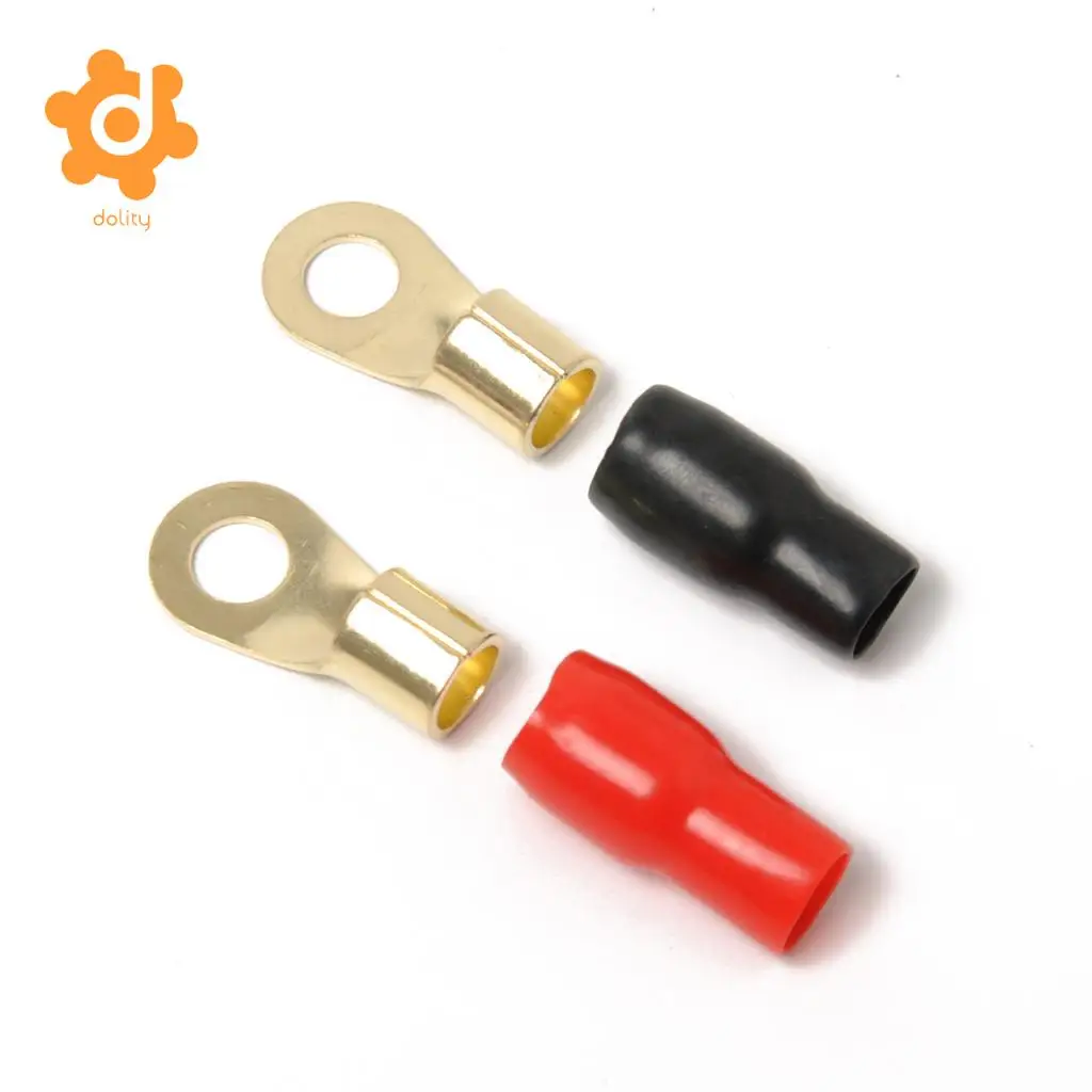 dolity 2 Pairs 4 AWG Car Audio Power Ground Wire Ring Terminal Connector Brass