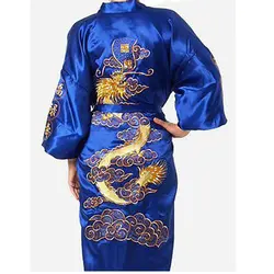 2019 новый китайский для мужчин's атласный шелковый халат кимоно с вышивкой ванной платье Дракон узор халаты дома Ночное