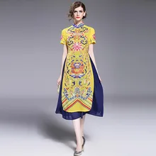 Summer Dress 2017 Dashiki Midi Dresses For Women British Style plus size Embroidery Floral Robes Chiffon Long Dresses
