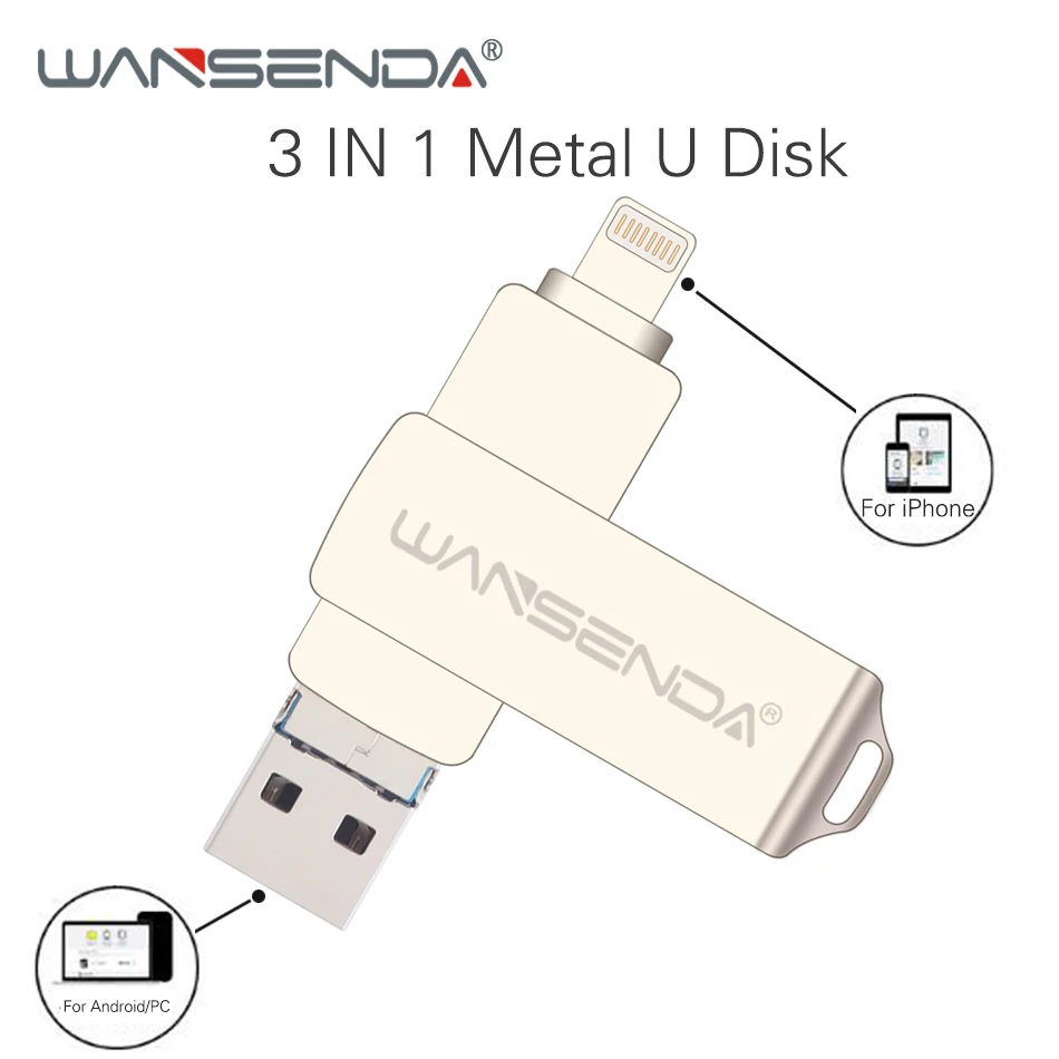 WANSENDA Usb 3,0 USB флеш-накопитель 128 Гб OTG флеш-накопитель 32 Гб 64 Гб Флешка 3 в 1 микро Usb флешка для iPhone/Android/PC