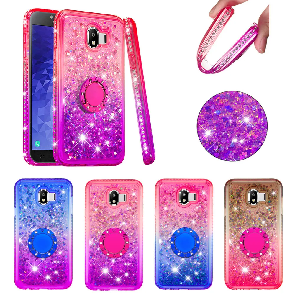 

Glitter Liquid Case For samsung J4 J3 J7 2018 ring holder diamond colorful shining Soft TPU Phone Case For samsung J5 J4+ J6plus