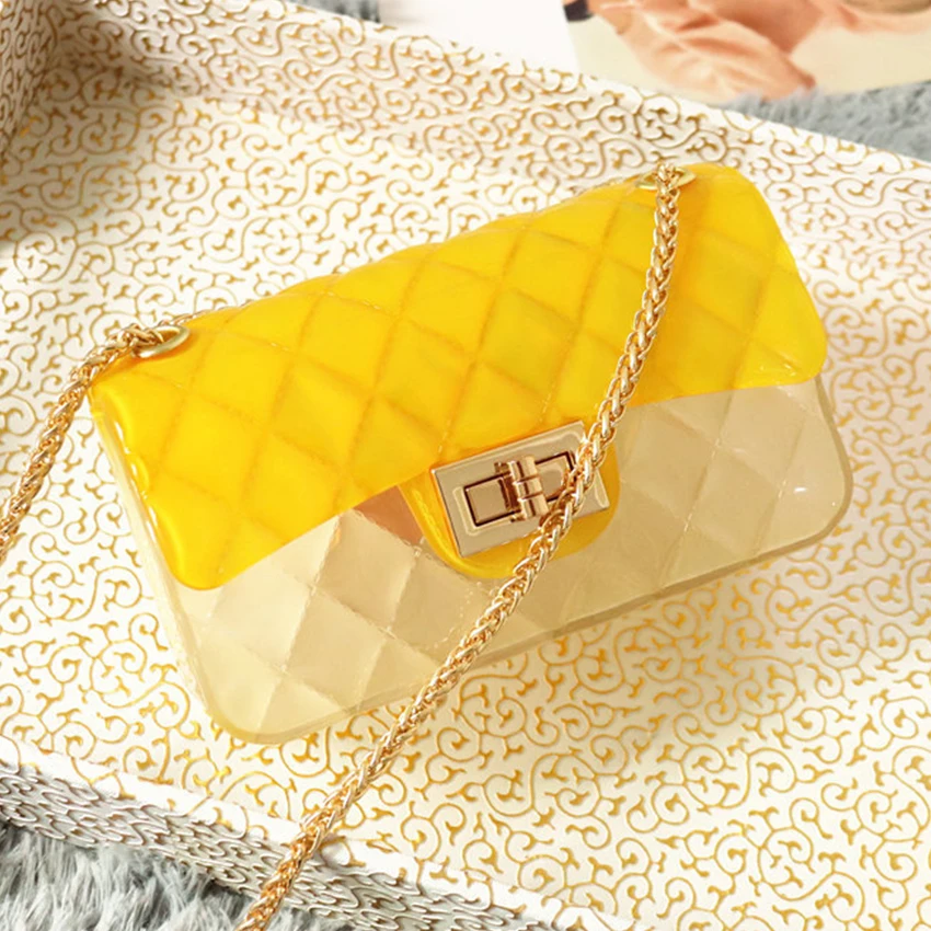 Transparente Pvc Lingge cadena bolsa de gelatina bolso de señora Color caramelo gradiente bandolera para mujeres Mini bolso de hombro embrague