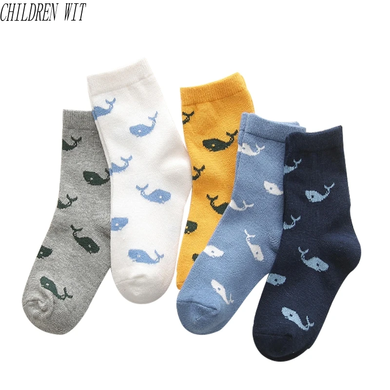 

CHILDREN WIT 2018 Spring&Summer New Children Socks Cartoon Fish Boys Socks With Girls Socks 1-9 year Kids Socks 5 Pairs/Lot