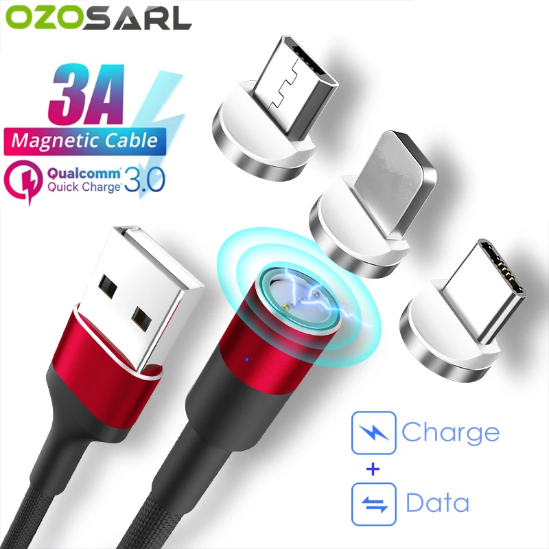 Магнитный кабель 5 V/3A 9В/1.67A Плетеный светодиодный Тип C Micro usb-кабель для передачи данных(синхронизации) и зарядки USB с магнитными разъемами для Зарядное устройство кабель для передачи данных для iPhone samsung huawei Xiaomi