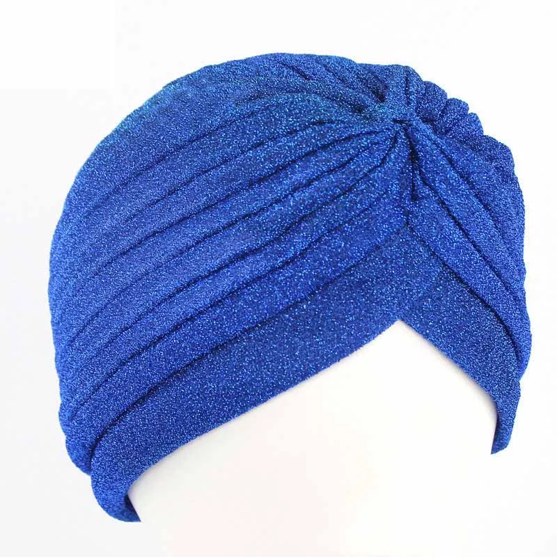 Новинка,, Великолепная Золотая Шапка-тюрбан, простая блестящая индийская шляпа, мусульманский хиджаб для женщин и мужчин, F0245 - Цвет: blue