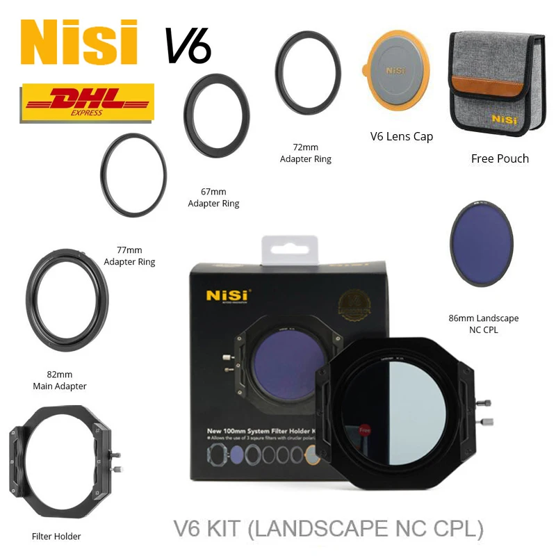 

NiSi V6 100mm Filter Holder KIT With 86mm Standard PRO CPL / Landscape NC CPL With Adapter Rings Storage Bag Lens cap V6 Holder