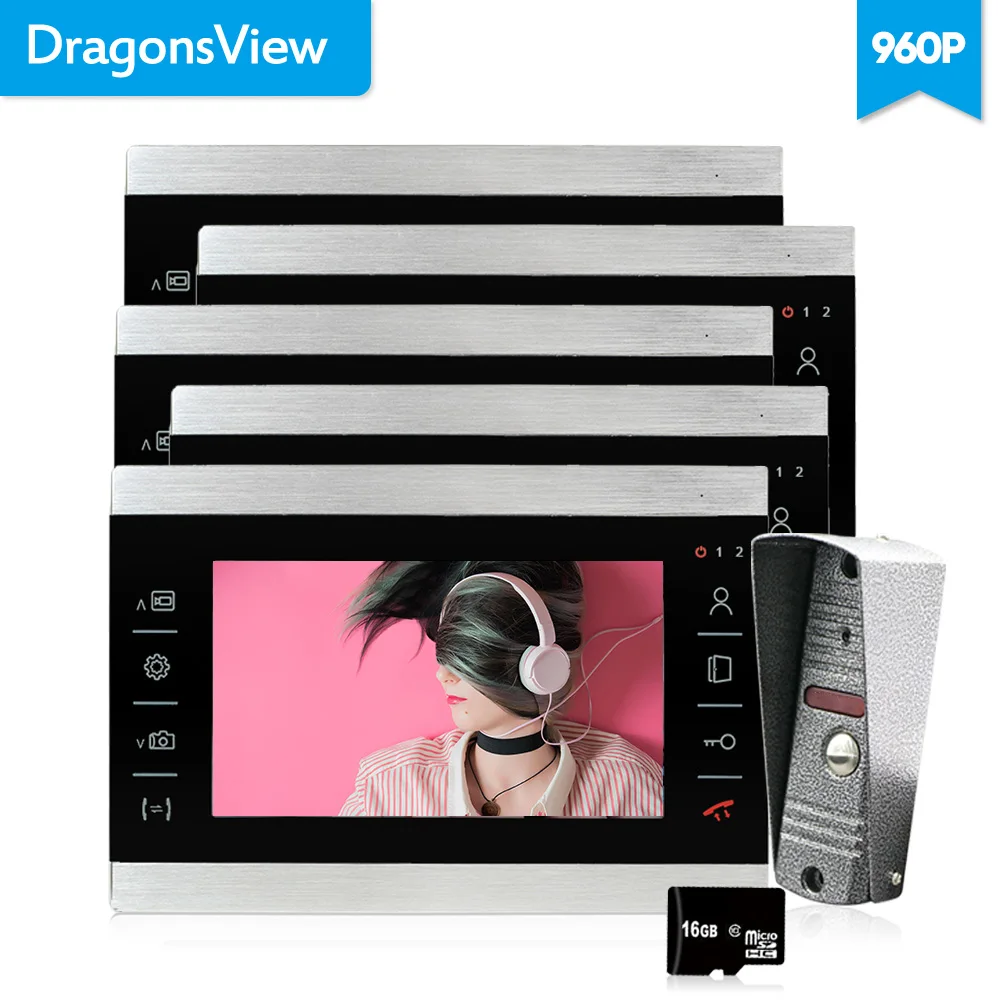 Видеодомофон Dragonsview 7 дюймов AHD 960P с камерой 5 мониторами | Безопасность и защита