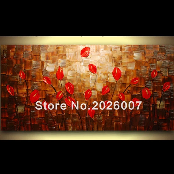 

Hand Painted Landscape Abstract Red Tulips Palette Knife Oil Painting On Canvas Modern Home Decoration Living Room Fine Art