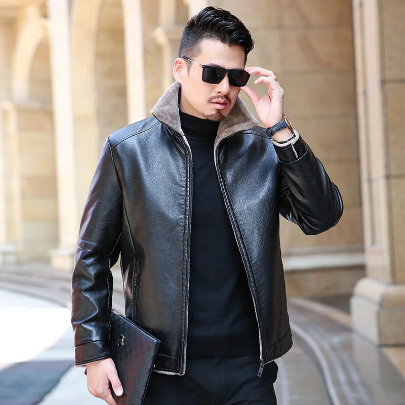 high quality Winter real Business Casual Leather Jacket for Men Fashion Brand Brown Sheepskin Jackets and Coats with Wool Lining high quality Winter real Business Casual Leather Jacket for Men Fashion Brand Brown Sheepskin Jackets and Coats with Wool Lining