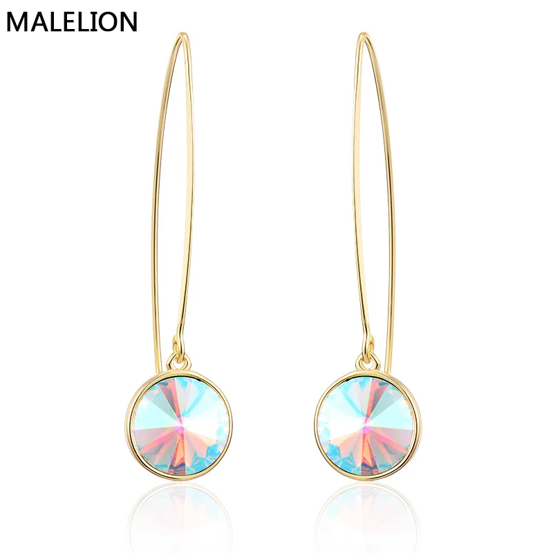 

MAIKALE New Fashion Drop Earrings Round Austrian Crystal Rose Gold Long Earring Hooks For Women Jewelry Gift brincos bijoux
