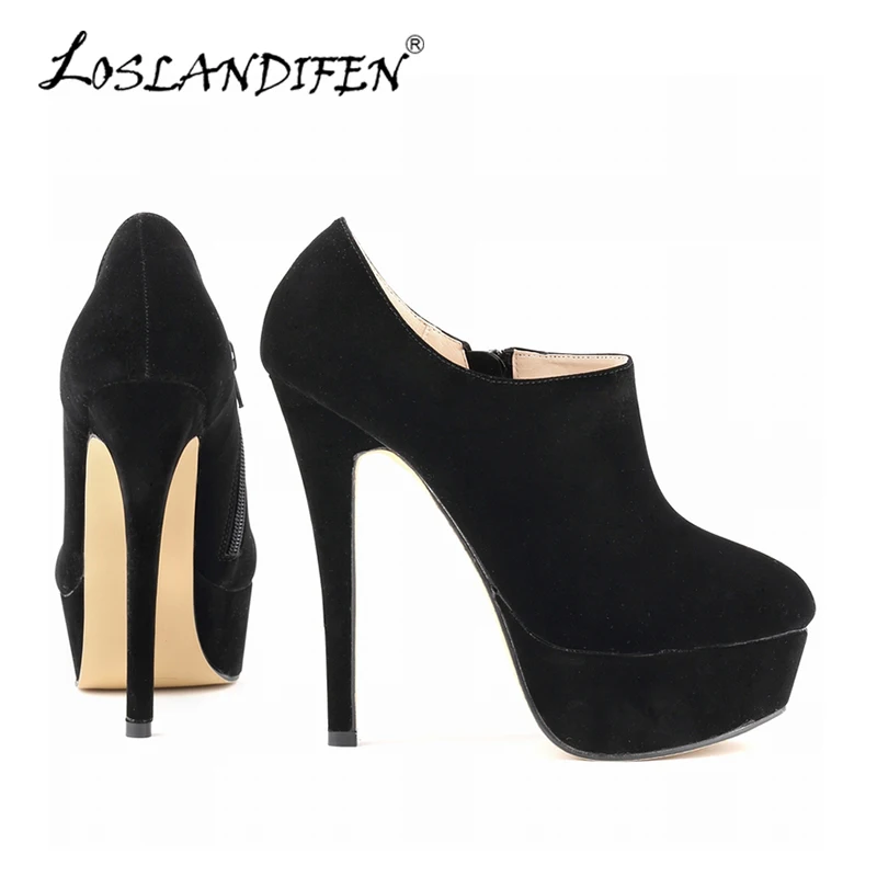 LOSLANDIFEN Flock Ultra High Heels Plateau Pumps Schwarz Großhandel Kleid Loslandifen Damen Pumps Rote Untere Schuhe